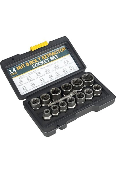 LOOPITYS Impact Bolt & Nut Remover Set, 13+1 Pieces Bolt Extractor Tool Set w...