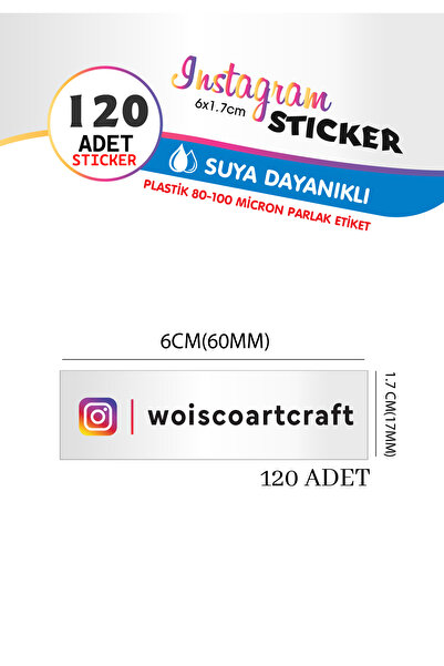 120 ADET Instagram Yapışkanlı Etiketi Sticker - Kişiye Özel İsim Etiket - Plastik Parlak Etiket - Suya Dayanıklı (6x1.7cm)