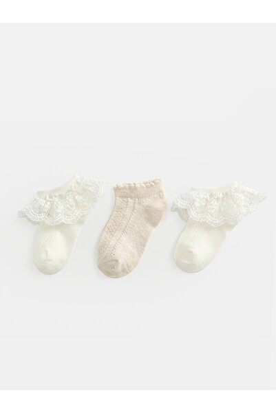 LC Waikiki Nevavm Farkıyla Lcw Baby White Plain 3-Pack Baby Girl Booties Socks