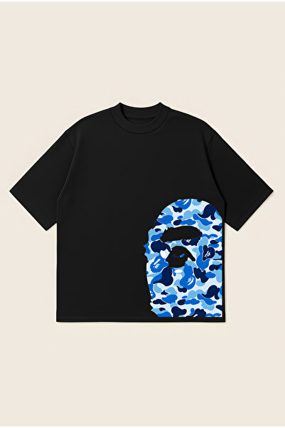 Moon Dancer Bape Blue Corner Printed Oversize Boxy Cut Unisex 100% Cotton Tsh...