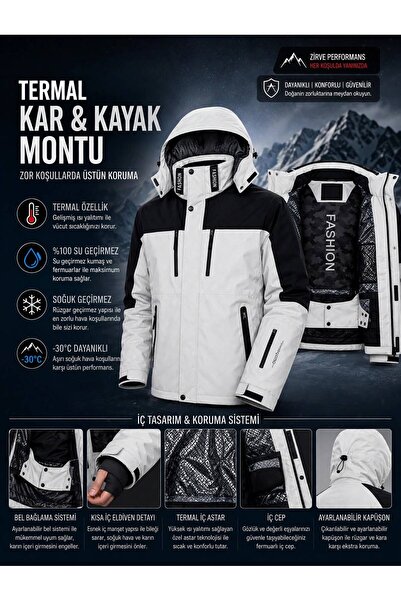 MODAZENGEL Men's White Thermal Waterproof Ski Jacket