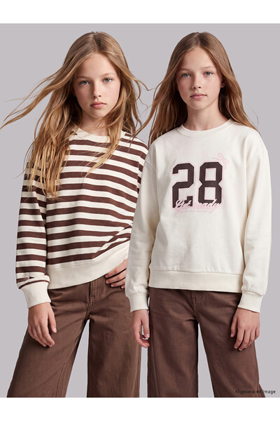 LC Waikiki Peak New Season Ecru Printed Girls' Sweatshirt 2-Pack