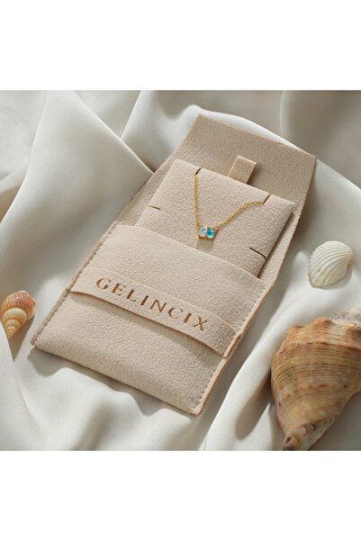 GelincixPacking Logo Baskılı Süet Takı Kesesi Kolye Kartlı Kapaklı 10x9,5 cm 50 Adet Renk Seçenekli