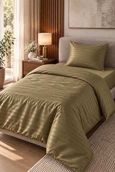 Senpai Premium Striped Cotton Satin Single Duvet Cover Set |   Pillowcase and...