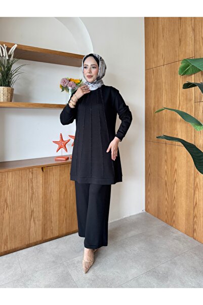 Yumuşak Dokulu Şeritli Tunik Pantolon İkili Takım