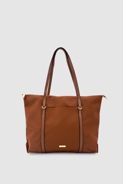 Generic Brand Vicenza Parachute Fabric Striped Shopper Bag Brown