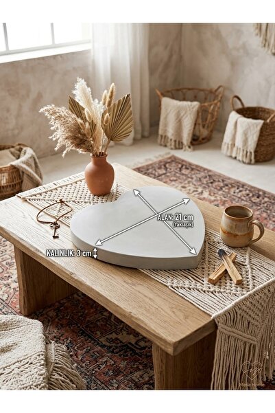 Kalp Model Beton Dekoratif Sunum Tabağı & Altlık Beyaz (21 cm)
