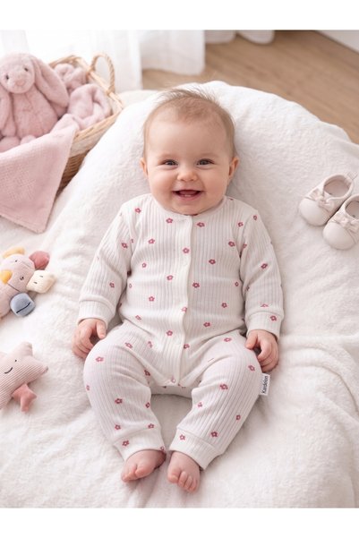 Lindakids Minik Papatya Desenli Fitilli Kumaş % 100 Pamuk Önden Çıtçıtlı 3-6-...