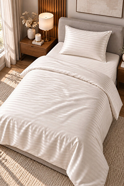 Senpai Premium Striped Cotton Satin Single Duvet Cover Set |   Pillowcase and...