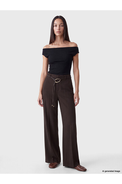 LC Waikiki Peak New Season Brown Belted Waistband Spanish Flare Women's Trousers