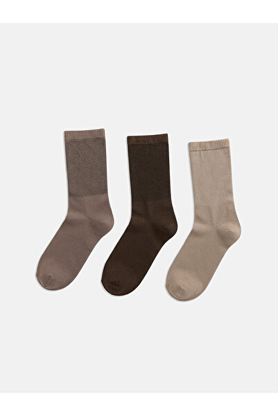 LC Waikiki Nevavm Farkıyla Lcw Accessories Brown Plain 3-Pack Men's Socks