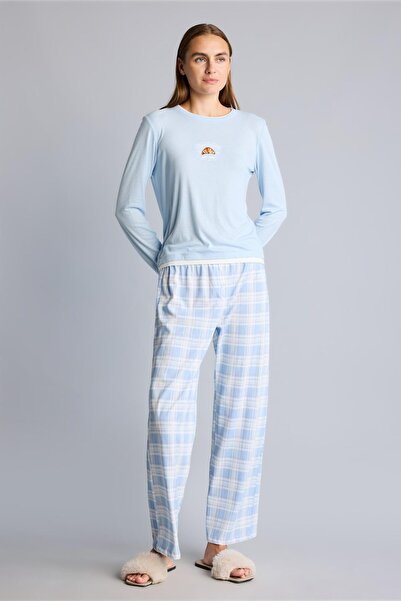 DeFacto Slim Fit Uzun Kollu Baskılı Üst Kareli Alt Ribana Pijama Takımı H8812...