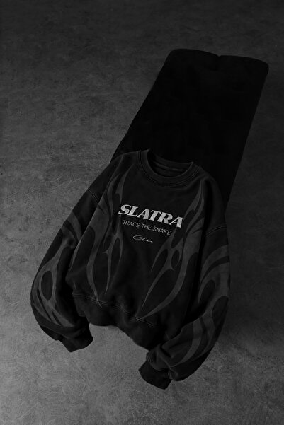 Slatra Erkek Siyah Slatang Oversize Sweatshirt
