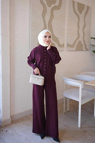 İmajButik Mürdüm Corsman Premium Triko Hırka Pantolonlu Takım