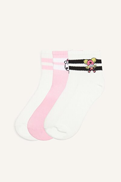 DeFacto Striped and Character Detailed 3-Piece Cotton Socks for Girls I0340A8Ns
