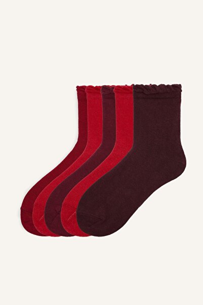 DeFacto Women's 5-Piece Cotton Ruffle Socks I6672Axns