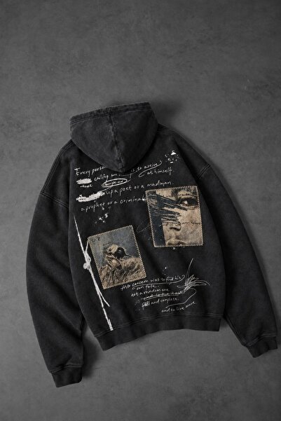 Slatra Men's Black Himself Patch Custom Washable Oversize Hoodie