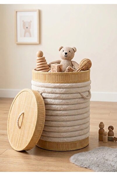 Dia Bambu Oyuncak Sepeti Kapaklı Katlanabilir Peluş 50x36 Cm