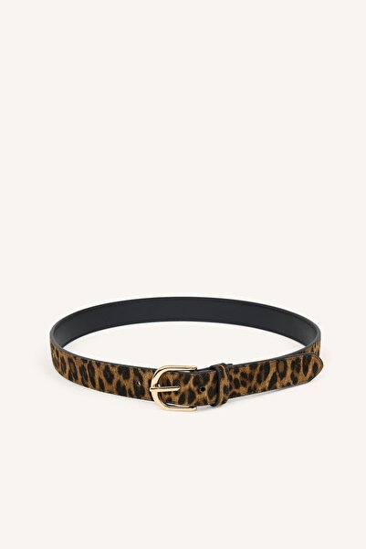 DeFacto Women's Leopard Patterned Oval Buckle Faux Leather Jean Belt H7370Axns