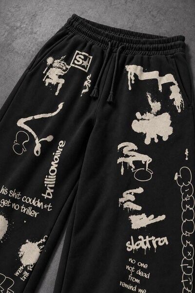 Slatra Pantaloni de trening negri S Graffiti Baggy pentru bărbați