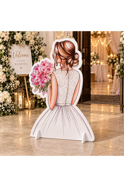 Generic Bride with Pink Bouquet Wedding Foam Board Standee, 90 x 65 cm, 5 mm