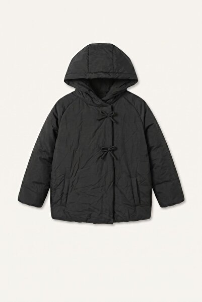 DeFacto Water Repellent Bow Tie Hooded Coat Baby Girl H3661A526Au