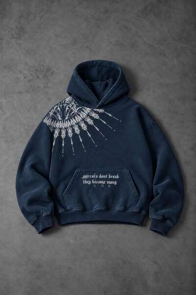 Slatra Erkek Lacivert Mantra Özel Yıkamalı Oversize Hoodie