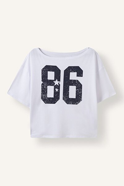 DeFacto Loose Fit Boat Neck Printed Modal Short Sleeve T-Shirt I8958Ax26Au