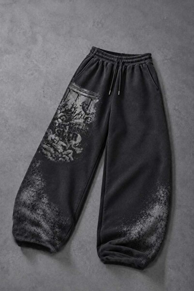 Slatra Erkek Siyah Black Marble Özel Yıkamalı Baggy Eşofman