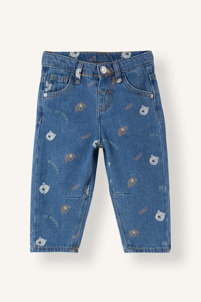 DeFacto Barrel Fit Animal and Text Printed Jean Trousers for Baby Boy I3830A5...