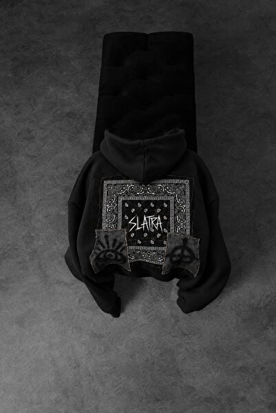 Slatra Erkek Siyah Relic Patch Detay Oversize Hoodie