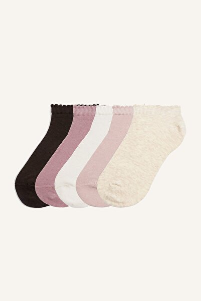 DeFacto Women's Ruffled 5-Piece Cotton Booties Socks I5653Axns
