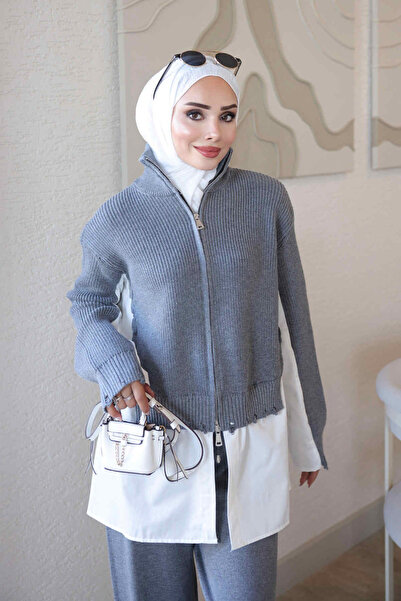 İmajButik Füme Corsman Gömlek Detay Pantolonlu Triko Takım