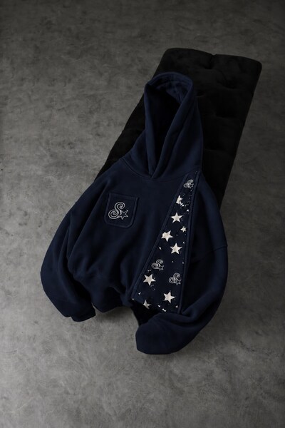 Slatra Erkek Lacivert S'Star Kot Biye Oversize Hoodie