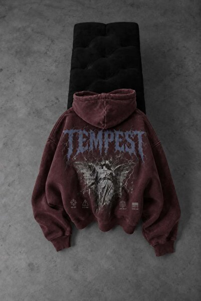 Slatra Men's Burgundy Tempest Special Washed Oversize Hoodie