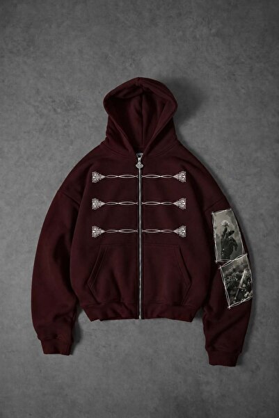 Slatra Erkek Bordo Knight Oversize Full Zip Hoodie