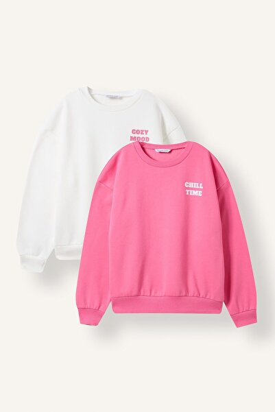 DeFacto Relaxed Fit Crew Neck Printed 2-Piece Sweatshirt for Girls I4893A826Au