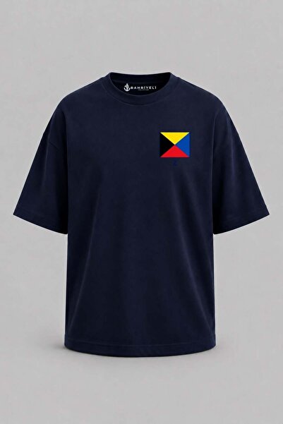 Bahriyeli Collection Υπερμεγέθη μπλουζάκι Unisex με στάμπα τσέπης με το γράμμα Ζ