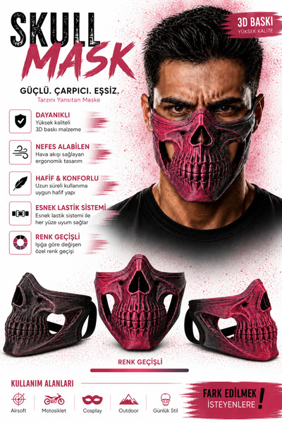 TREDO Özel Seri Renk Geçişli Kurukafa Maskesi - Skull Mask