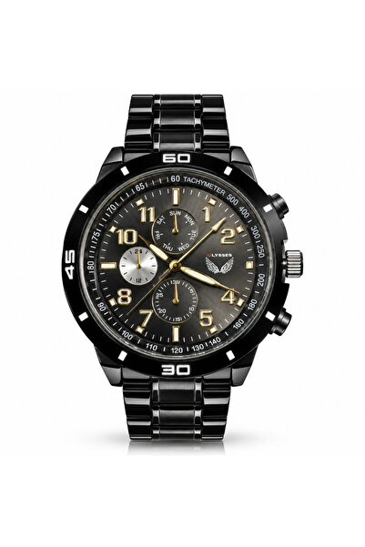 ULYSSES Men's Black Watch with Metal Bracelet and Gray Dial, Elegant Sport De...
