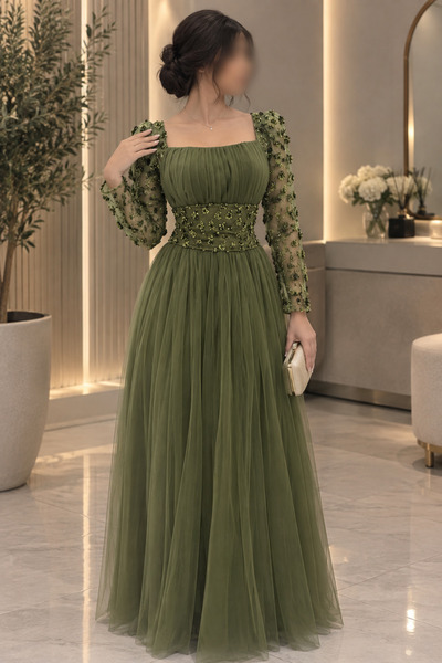 Generic Brand فستان زيتي فاخر وأنيق 💚✨