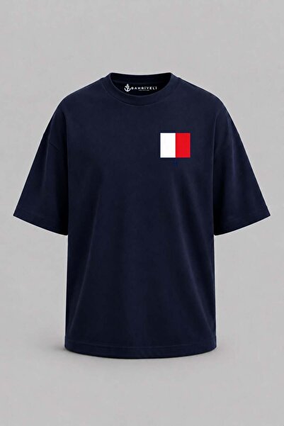 Bahriyeli Collection Υπερμεγέθη μπλουζάκι Unisex με στάμπα γράμματος H και τσ...