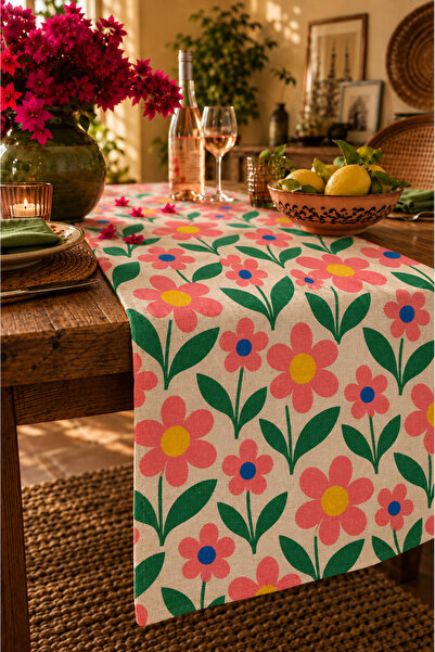 SasoHome Happy Bloom | Renkli Papatya ve Çiçek Desenli Retro Botanik Dekorati...