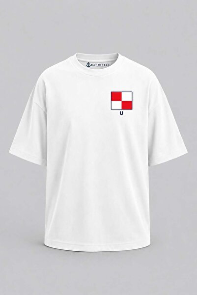 Bahriyeli Collection Υπερμεγέθη μπλουζάκι Unisex με στάμπα γράμματος U και τσ...