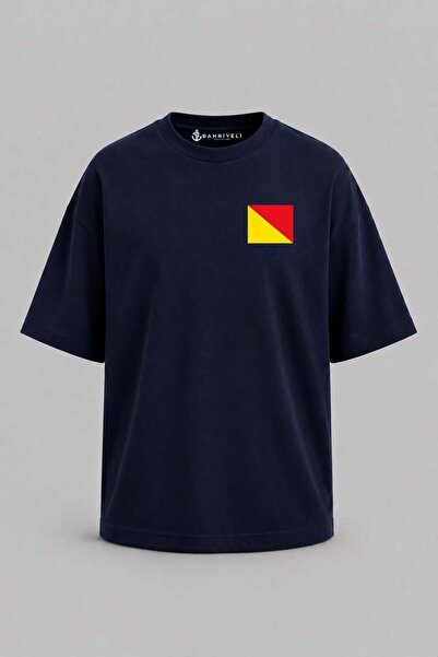 Bahriyeli Collection Υπερμεγέθη μπλουζάκι Unisex με στάμπα γράμματος Ο και τσ...