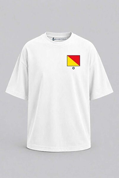 Bahriyeli Collection Υπερμεγέθη μπλουζάκι Unisex με στάμπα γράμματος Ο και τσ...