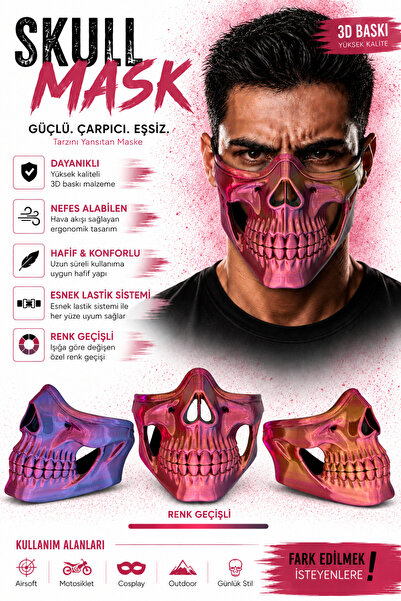 TREDO Özel Seri Renk Geçişli Kurukafa Maskesi - Skull Mask