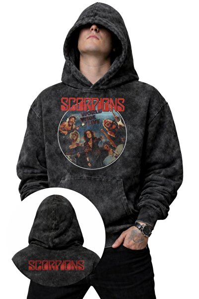 Fuddy Moda Unisex Oversize Scorpions World Wide Live Ense Printed Hooded Wash...