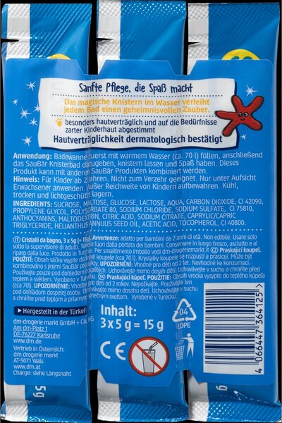 OEM SauBär Pocnitori de baie colorate pentru copii, 15 g - Aditivi