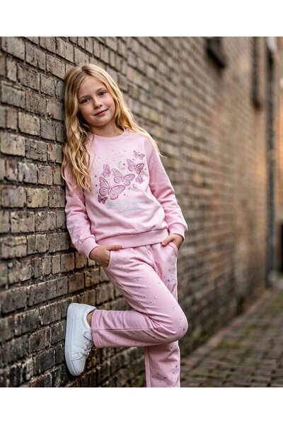 mycuess Girl's Butterfly Dream Butterfly Star Detailed Osyho Premium Tracksuit Set.
